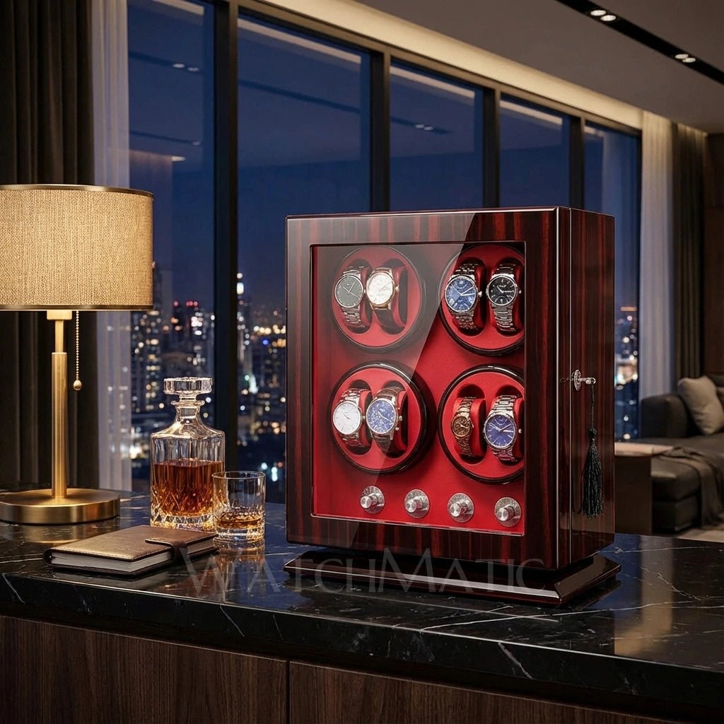 WatchMatic Magnor Watch Winder Ebony Red Leather - WatchMatic